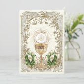 エレガントな初めての聖体拝領 フローラル  招待状 (スタンド正面)