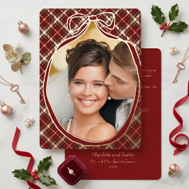 エレガントな初婚クリスマス写真 タータンゴールド 箔シーズンカード
