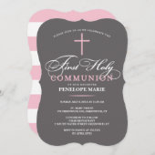 エレガントな初聖体拝領招待ピンク 招待状 (正面/裏面)