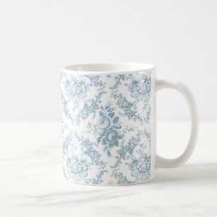 エレガントな刻まれた青および白い花のToile コーヒーマグカップ