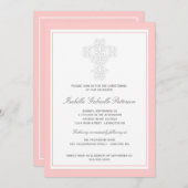 エレガントな十字の女の赤ちゃんの《キリスト教》洗礼式や命名式の招待状 招待状 (正面/裏面)