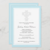 エレガントな十字の男の赤ちゃんの《キリスト教》洗礼式や命名式の招待状 招待状 (正面/裏面)