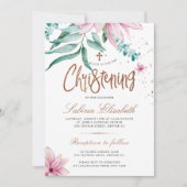 エレガントな十字架の水彩花の洗礼 招待状 (正面)