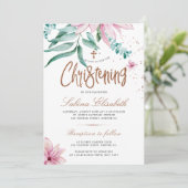 エレガントな十字架の水彩花の洗礼 招待状 (スタンド正面)
