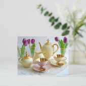 エレガントな午後のお茶またはコーヒー郵便はがき ポストカード (スタンド正面)