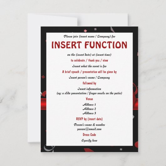 エレガントな卒業のプロムのフォーマルなパーティー 招待状 (裏面)