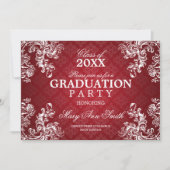エレガントな卒業のヴィンテージ王室のなスクロール赤 招待状 (正面)
