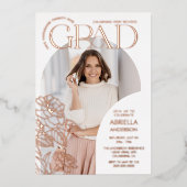 エレガントな卒業アーチ花柄写真フレーム 箔招待状 (正面)