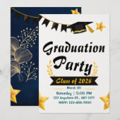 エレガントな卒業カード 招待状 (正面/裏面)