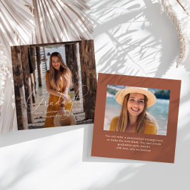 エレガントな卒業スクリプト写真テラコッタ ノートカード