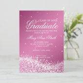 エレガントな卒業パーティーのきらめくな波のピンク 招待状 (スタンド正面)