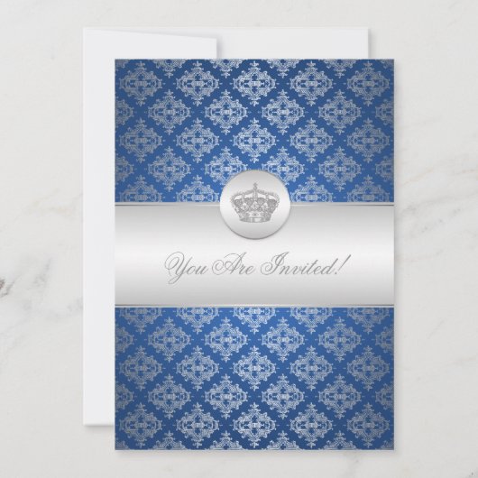 エレガントな卒業パーティーの上品な王冠の青 招待状 (裏面)
