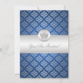 エレガントな卒業パーティー クラシックなクラウン 青 招待状 (裏面)