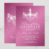 エレガントな卒業パーティー クラシックなシャンデリア ピンク 招待状 (正面/裏面)