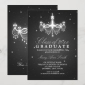 エレガントな卒業パーティー クラシックなシャンデリア ブラック 招待状 (正面/裏面)