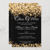 エレガントな卒業パーティー ゴールド ライト 招待状 (正面/裏面)