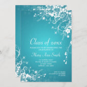 エレガントな卒業パーティー　ドットスワール　ターコイズ 招待状 (正面/裏面)