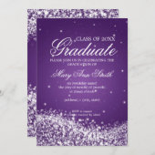 エレガントな卒業パーティー 波打つスパークル 紫 招待状 (正面/裏面)