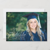 エレガントな卒業写真　美しい卒業証書の筆文字デザイン 招待状 (正面)