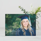 エレガントな卒業写真　美しい卒業証書の筆文字デザイン 招待状 (スタンド正面)