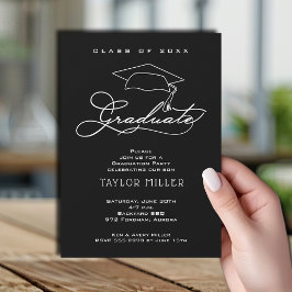 エレガントな卒業帽 ブラック卒業 招待状
