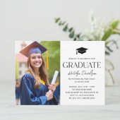 エレガントな卒業式の帽子と写真のパーティー 招待状 (スタンド正面)