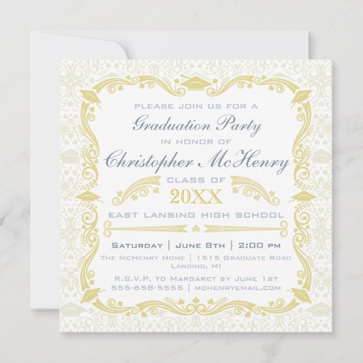 エレガントな卒業式招待状のお知らせ 招待状 (正面)