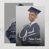 エレガントな卒業招待状カード 招待状 (正面/裏面)