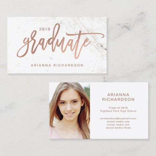 エレガントな卒業生|の大理石の写真の挿入物の名刺 コーリングカード (正面/裏面)