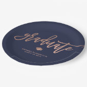 エレガントな卒業生|の濃紺およびのどのばら色の金ゴールド ペーパープレート (アングル)