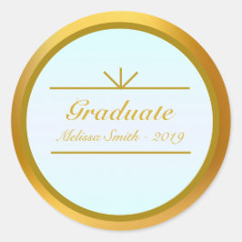 エレガントな卒業生 ゴールド＆ターコイズ スティッカー ラウンドシール
