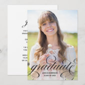 エレガントな卒業生 ブラックスクリプト フォト グラッド パーティー 招待状 (正面/裏面)