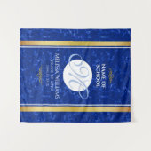 エレガントな卒業記念モノグラム ブルーマーブル ゴールドホイル タペストリー (正面(横))