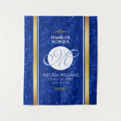 エレガントな卒業記念モノグラム ブルーマーブル ゴールドホイル タペストリー (正面)