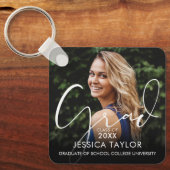エレガントな卒業証書スクリプト卒業写真 キーホルダー (正面)