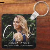 エレガントな卒業証書スクリプト卒業写真 キーホルダー (裏面)