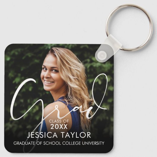 エレガントな卒業証書スクリプト卒業写真 キーホルダー (裏面)