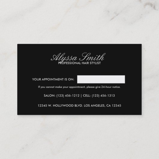 エレガントな印刷された銀製のグリッターの原稿の美容師 名刺 (裏面)