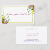 エレガントな原稿のテンプレートのモダンな水彩画の花 名刺 (正面/裏面)