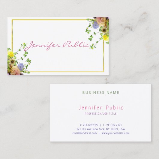 エレガントな原稿のテンプレートのモダンな水彩画の花 名刺 (正面/裏面)