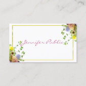 エレガントな原稿のテンプレートのモダンな水彩画の花 名刺 (正面)