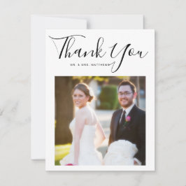 エレガントな原稿のミニマルな結婚式の写真は感謝していしています サンキューカード