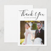 エレガントな原稿のミニマルな結婚式の写真は感謝していしています サンキューカード (正面/裏面)