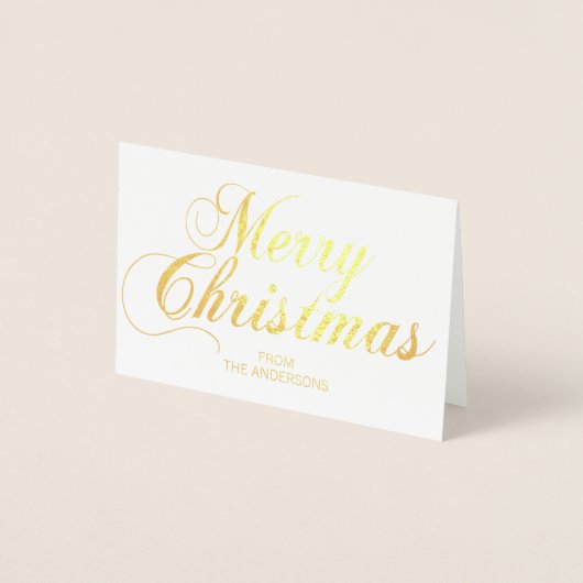 エレガントな原稿のメリークリスマスの挨拶の写真の金ゴールド 箔カード (正面)