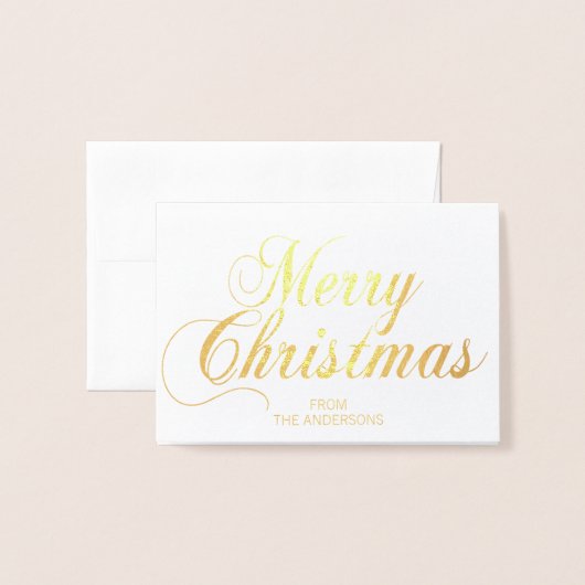 エレガントな原稿のメリークリスマスの挨拶の写真の金ゴールド 箔カード (封筒付き正面)
