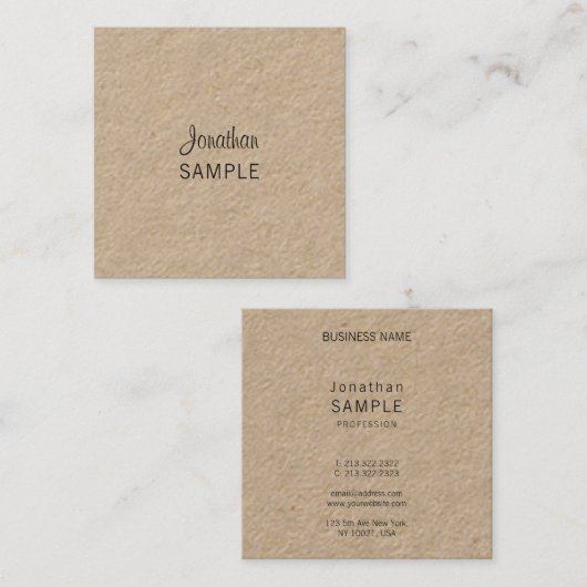 エレガントな原稿の実質のクラフト紙の芸術的なユニーク スクエア名刺 (正面/裏面)