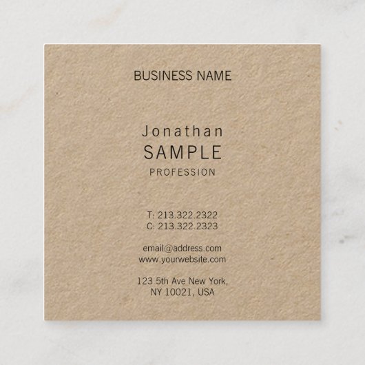 エレガントな原稿の実質のクラフト紙の芸術的なユニーク スクエア名刺 (裏面)