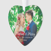 エレガントな原稿の結婚したで及びメリーな写真の結婚式のハート オーナメント (正面)
