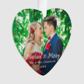 エレガントな原稿の結婚したで及びメリーな写真の結婚式のハート オーナメント (正面)