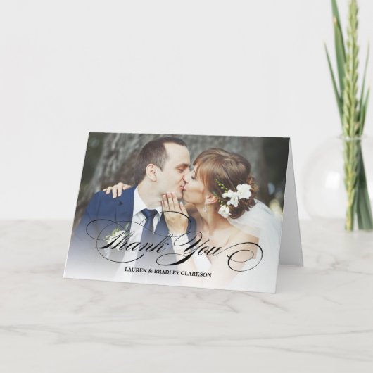 エレガントな原稿の結婚式はw.の写真のコラージュ感謝していしています サンキューカード (正面)